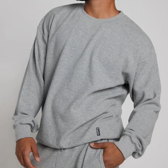 🤑PRICE FIRM🥰 NIP!❤️ COMFRT WAFFLE LOUNGE CREW LONG SLEEVE TOP Light Gray M - Picture 6 of 6